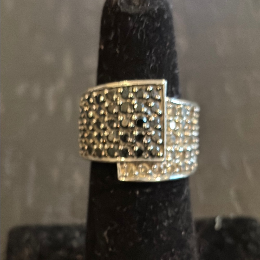 Premier Designs Marcasite Cubic Zirconia Silver Black Women's Ring